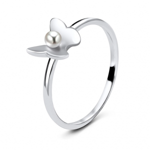 .925 Sterling Silver Pearl Butterfly Ring