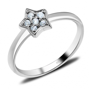 .925 Sterling Silver Star Crystal Rhinestone Ring