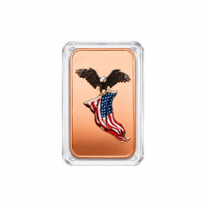 1 Troy Ounce oz .999 Copper Color Eagle Carrying American Flag Bar with Capsule